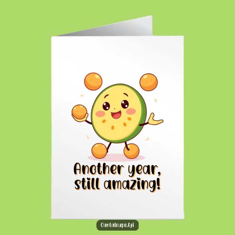 Free Printable Birthday Card: Juggling Cantaloupe Fun, Downloadable Greeting for a Spectacular Celebration
