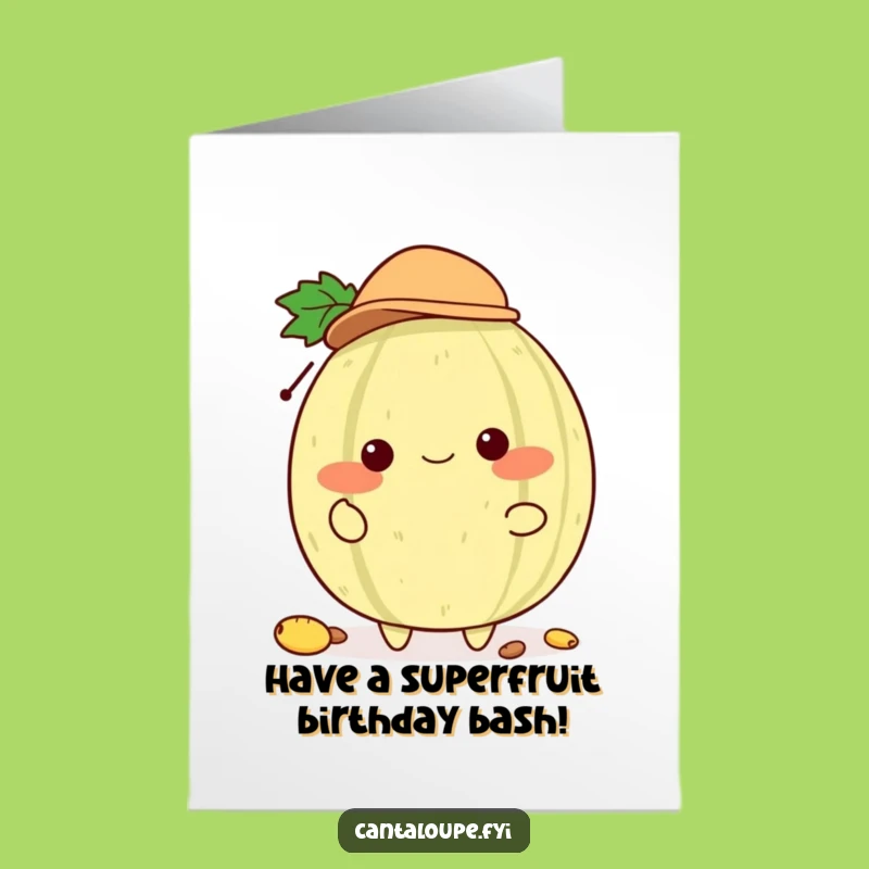 Free Printable Birthday Card: Funny Cantaloupe Juggling Seeds Hat Downloadable Gift