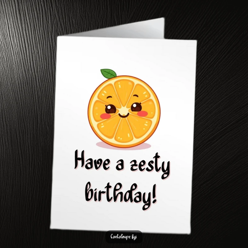 Funny Free Printable Birthday Card: A very happy orange slice with a wide grin, radiating birthday cheer and zest.