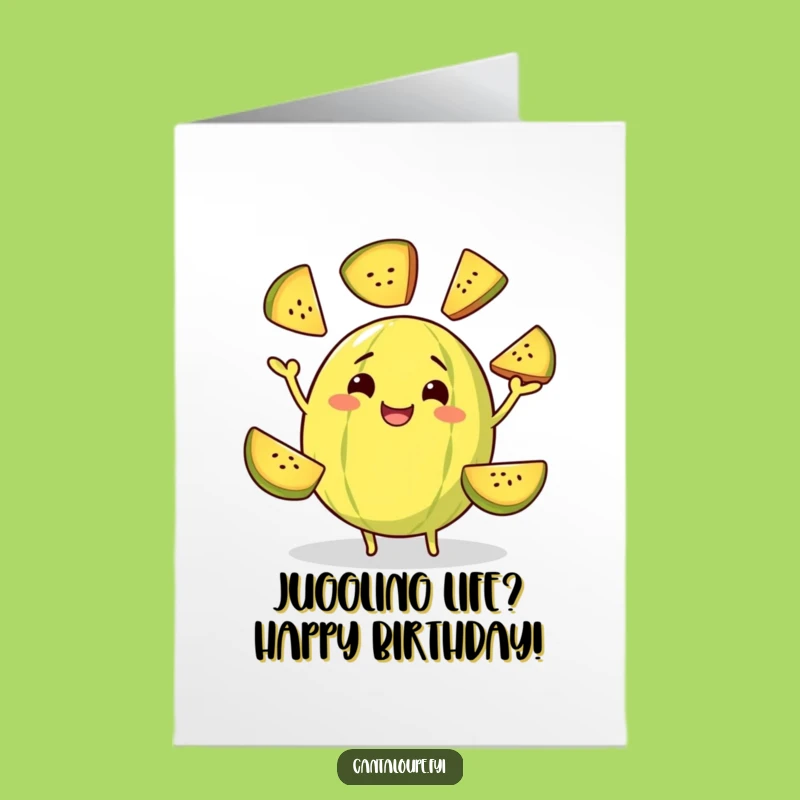 Free Printable Birthday Card: Juggling Melon, Funny Slice Gift, Hilarious Download