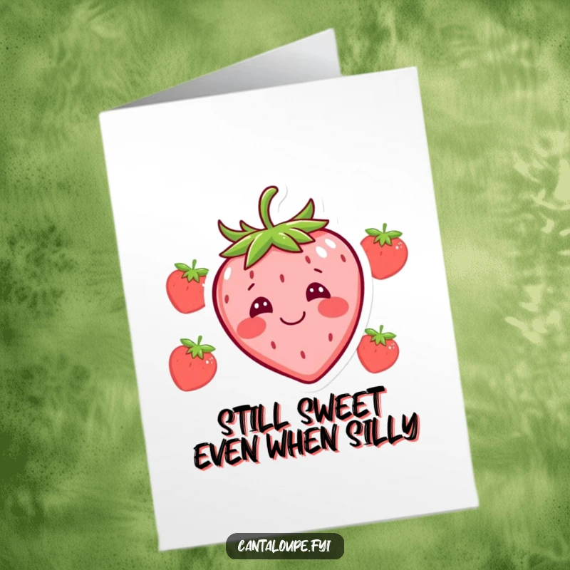 Funny Free Printable Birthday Card: A happy strawberry character making a very silly face, ready to spread birthday cheer.