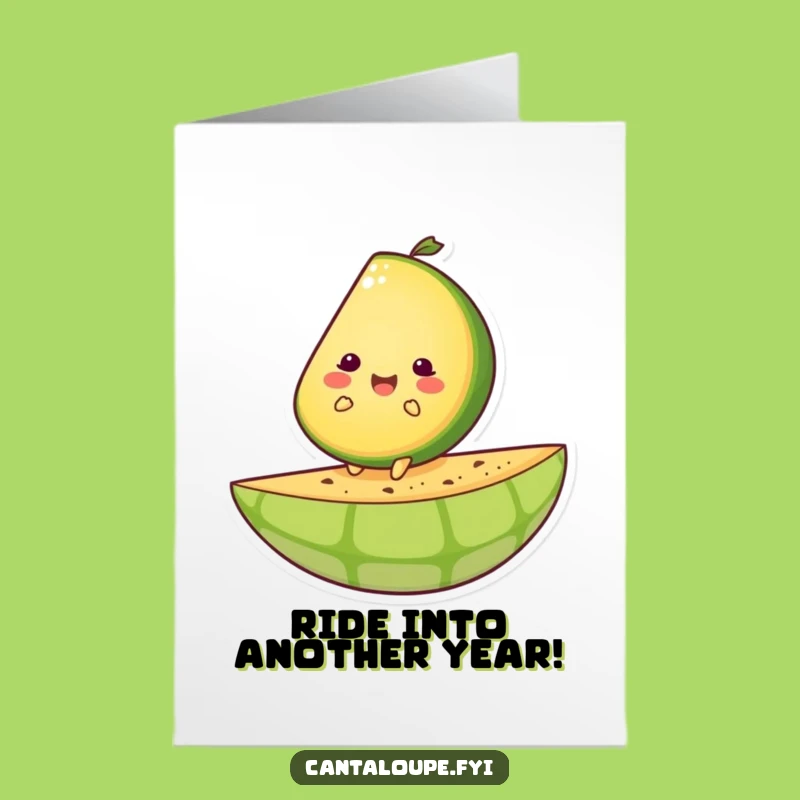 Free Printable Birthday Card: Melon Ride Fun, Happy Character, DIY Downloadable Gift