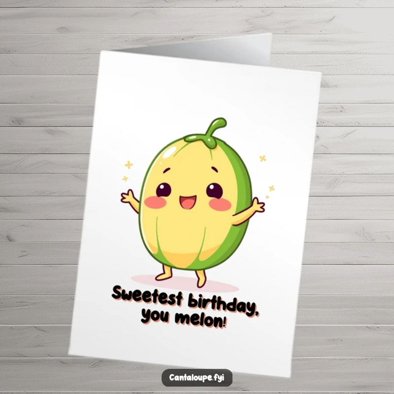 Funny Free Printable Birthday Card: Cantaloupe Doing a Silly Dance, Covered in Sugar Sprinkles