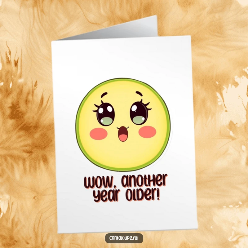 Funny Free Printable Birthday Card: Cantaloupe Slice with Huge, Watery Eyes Expressing Utter Surprise and Amazement