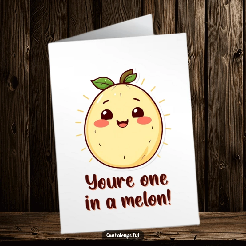 Funny Free Printable Birthday Card of a cantaloupe character with a radiant smile, radiating warmth.