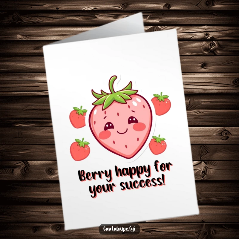 Funny Free Printable Congratulations Card: A joyful strawberry with a goofy expression, celebrating success with humor.