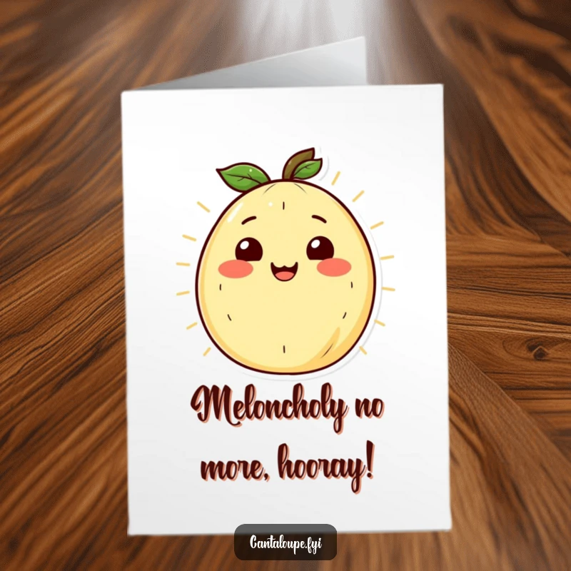 Funny Free Printable Congratulations Card featuring a cantaloupe character with a radiant smile, radiating warmth.