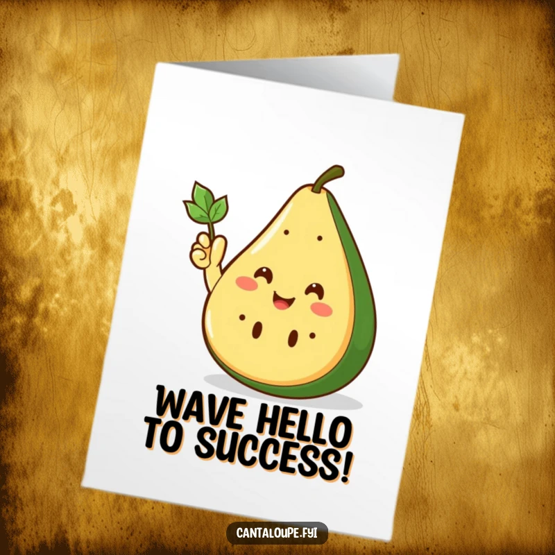 Funny Free Printable Congratulations Card: Cantaloupe wedge waves hello, celebrating an achievement.