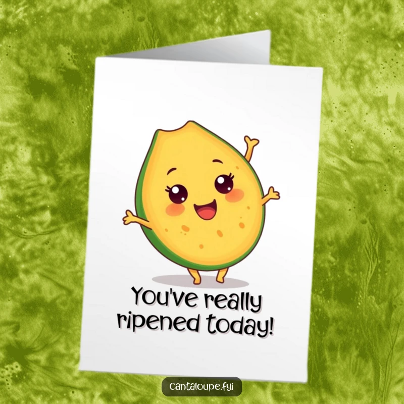 Funny Free Printable Congratulations Card: Jubilant Cantaloupe Slice Performing an Acrobatice Somersault, Full of Excitement