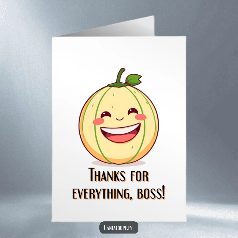 Funny Free Printable Thank You Card: A cantaloupe with a wide, goofy grin is pictured mid-roll downhill, expressing thanks.