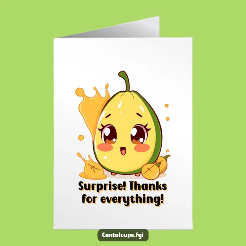 Free Printable Thank You Card: Surprised Cantaloupe Juice Splash Downloadable