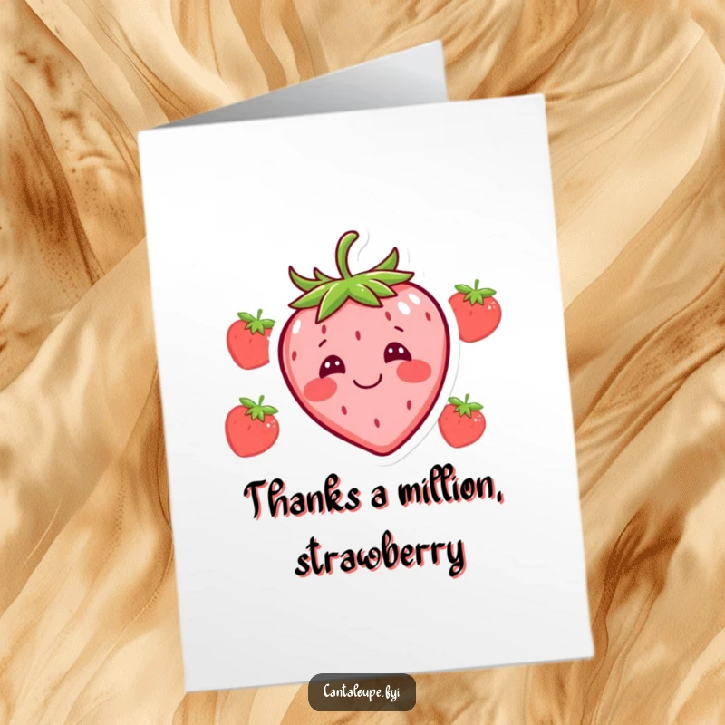Funny Free Printable Thank You Card: A strawberry character pulling a silly face, conveying thanks with a humorous twist.