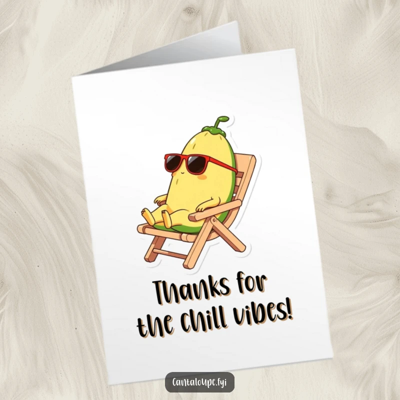 Funny Free Printable Thank You Card: A cantaloupe character looks effortlessly cool lounging in sunglasses.
