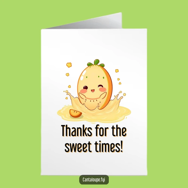 Free Printable Thank You Card: Cantaloupe Juice Splash Funny Character Downloadable Gift