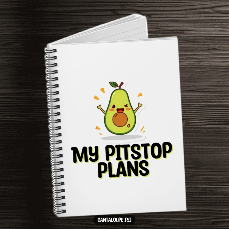 Funny Avocado Notebook: A notebook with a happy avocado character performing a stunt on the cover, inspiring creativity.