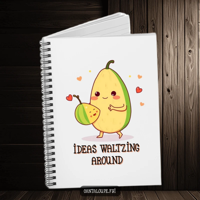 Funny Notebook: An anthropomorphic cantaloupe dances a merry waltz with another fruit, inspiring creative ideas and artistic notes.