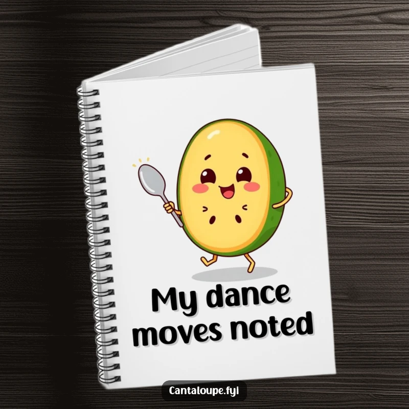 Funny Cantaloupe Slice Notebook: A happy cantaloupe character dances with a spoon, inspiring creative thoughts and musical notations. Great for ideas.