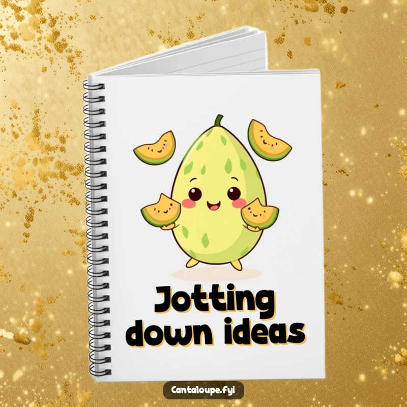 Funny Notebook: A cantaloupe character juggles smiling melon wedges. Ideal for notes and a funny gift.