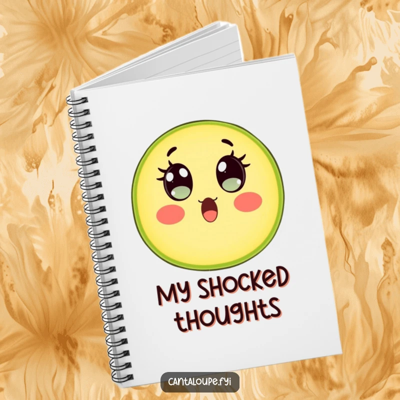 Funny Cantaloupe Slice Notebook: A cantaloupe character with wide, watery eyes shows hilarious surprise, perfect for jotting down sudden thoughts and ideas. Amusing notes.