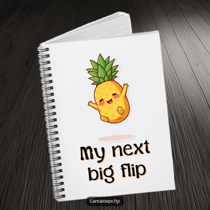 Funny Pineapple Notebook: A charming pineapple chunk character somersaulting on the cover, inspiring creativity with humor.