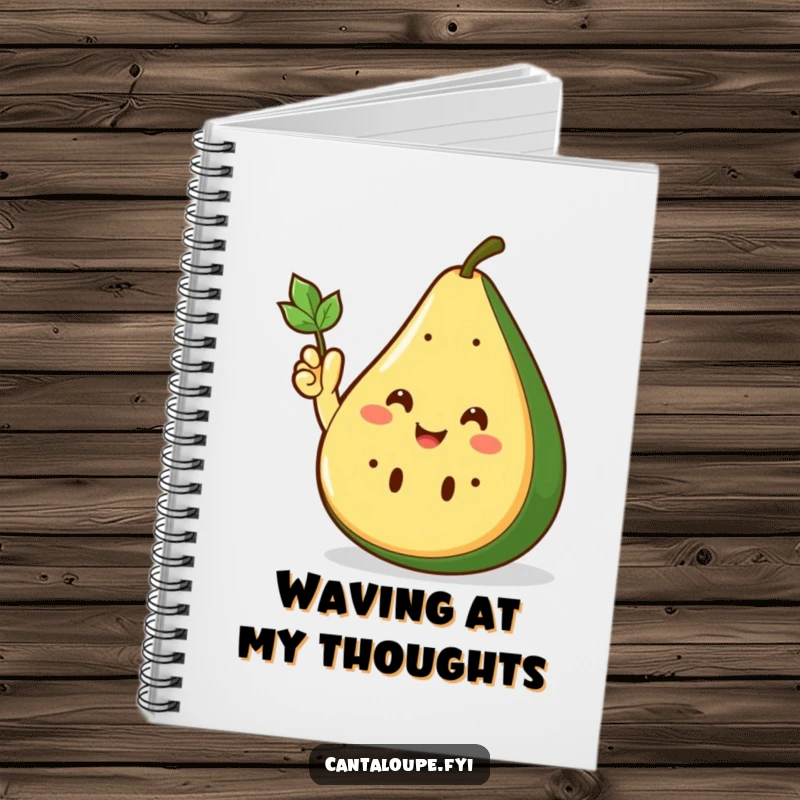 Funny Notebook cover featuring a smiling cantaloupe wedge giving an enthusiastic wave with its small leafy hand.