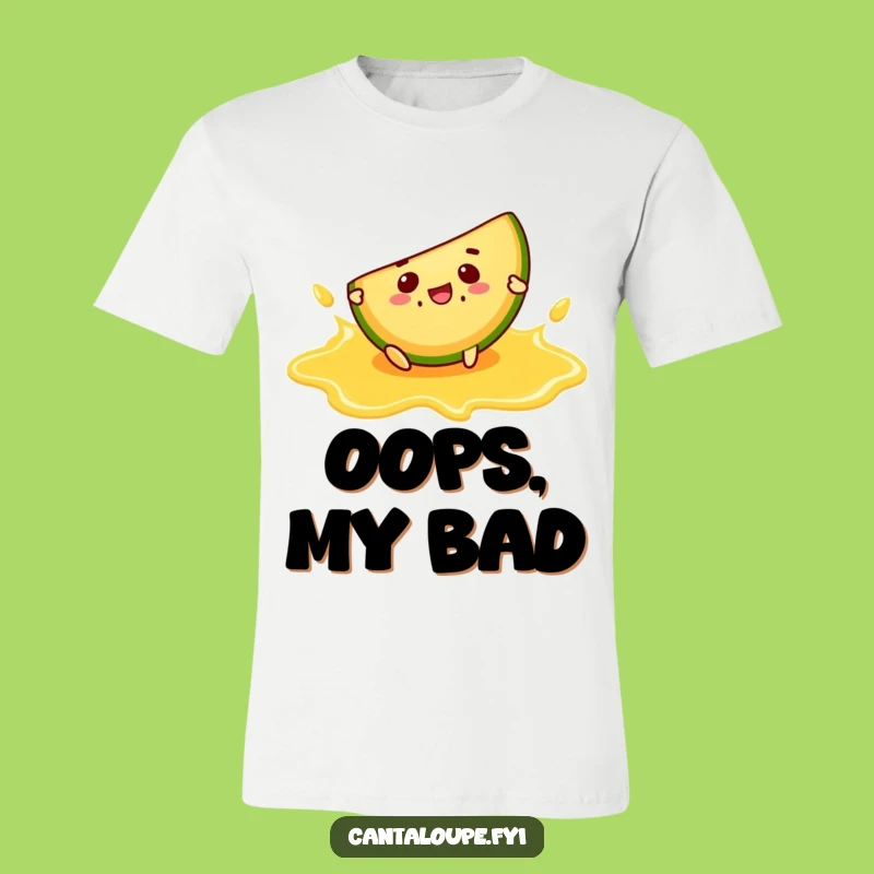 Funny Slip T-Shirt: Cantaloupe Character Juice Mishap Comedy Tee