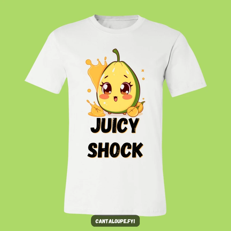 Funny Surprised Cantaloupe T-Shirt: Wide-Eyed Melon Character, Juice Splash Tee, Gift