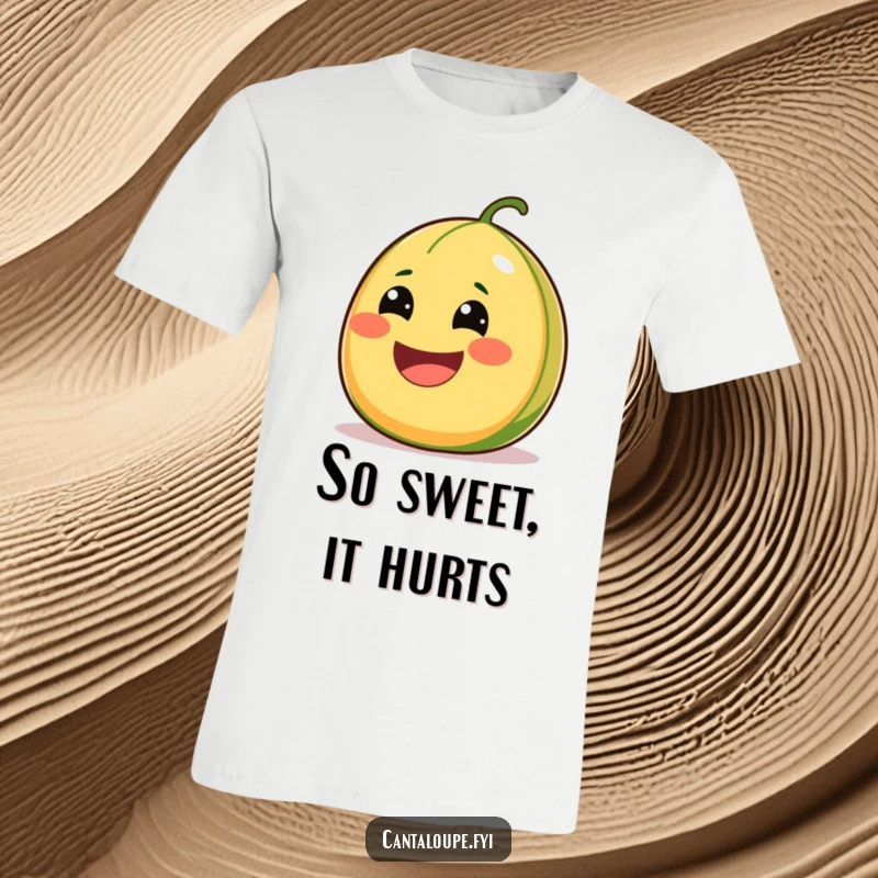 Funny Cantaloupe T-Shirt featuring a character with a comically wide smile, exuding pure, juicy happiness and fun.