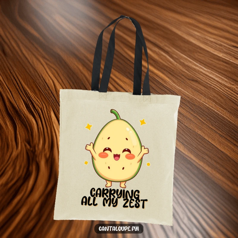 Funny Cantaloupe Tote Bag: A vibrant, sunny cantaloupe character is cheering happily on this spacious and stylish tote.
