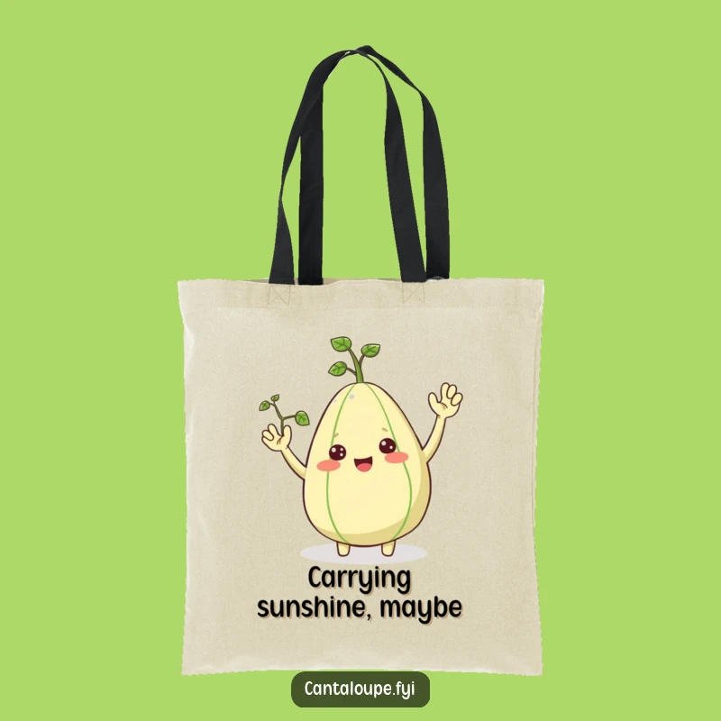 Funny Cantaloupe Tote Bag, Cheerful Waving Fruit Character, Great Funny Gift