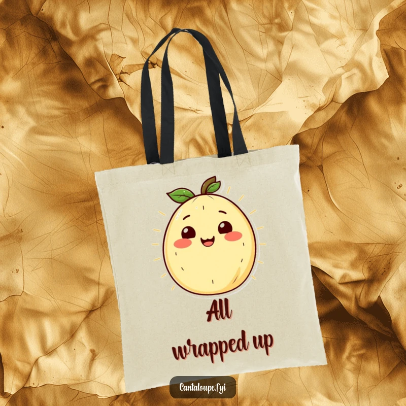 Funny Cantaloupe Tote Bag: A tote bag featuring a smiling cantaloupe character radiating warmth, perfect for everyday use.